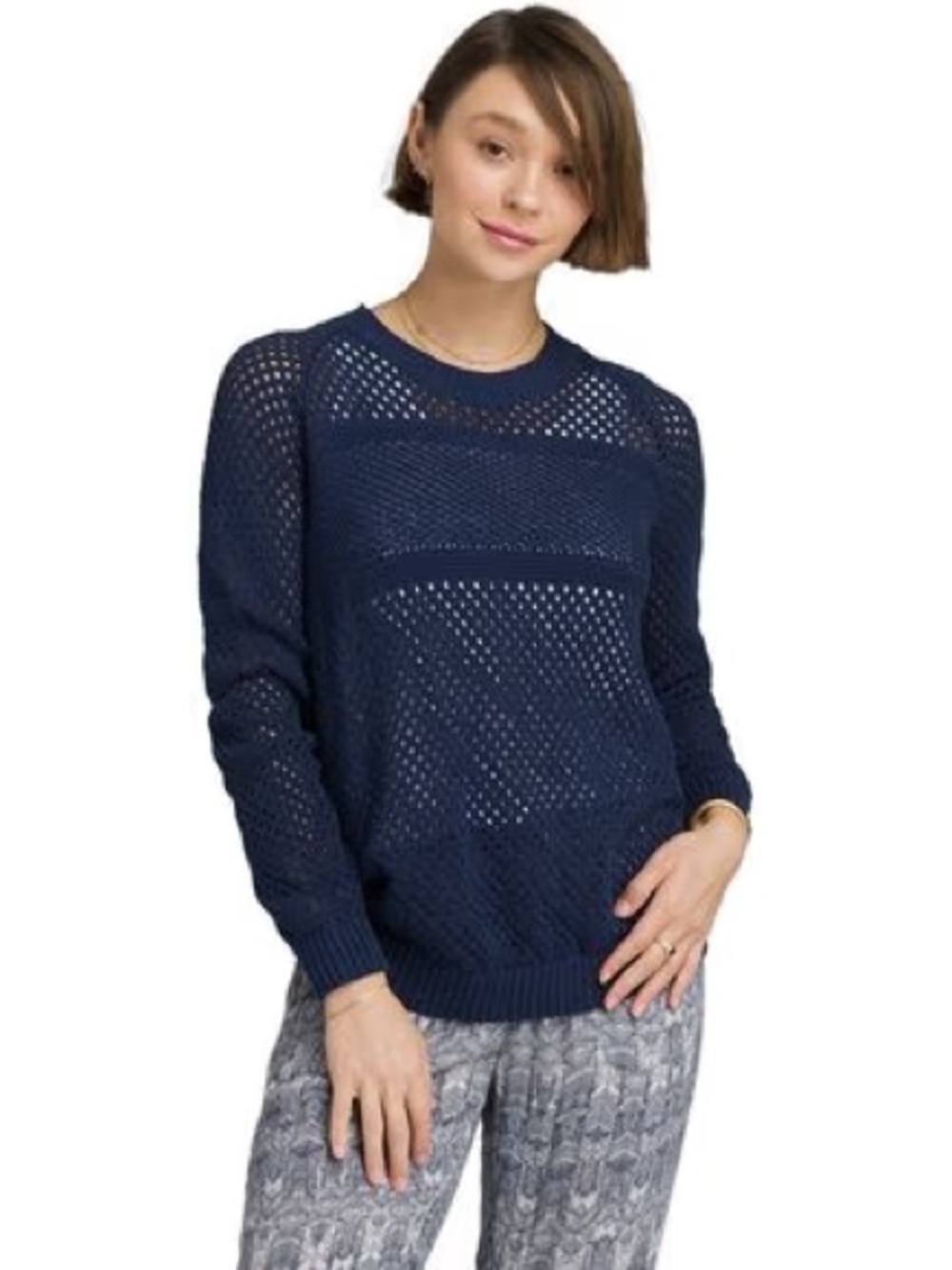 Prana Navy Open Knit Scoopneck Sweater